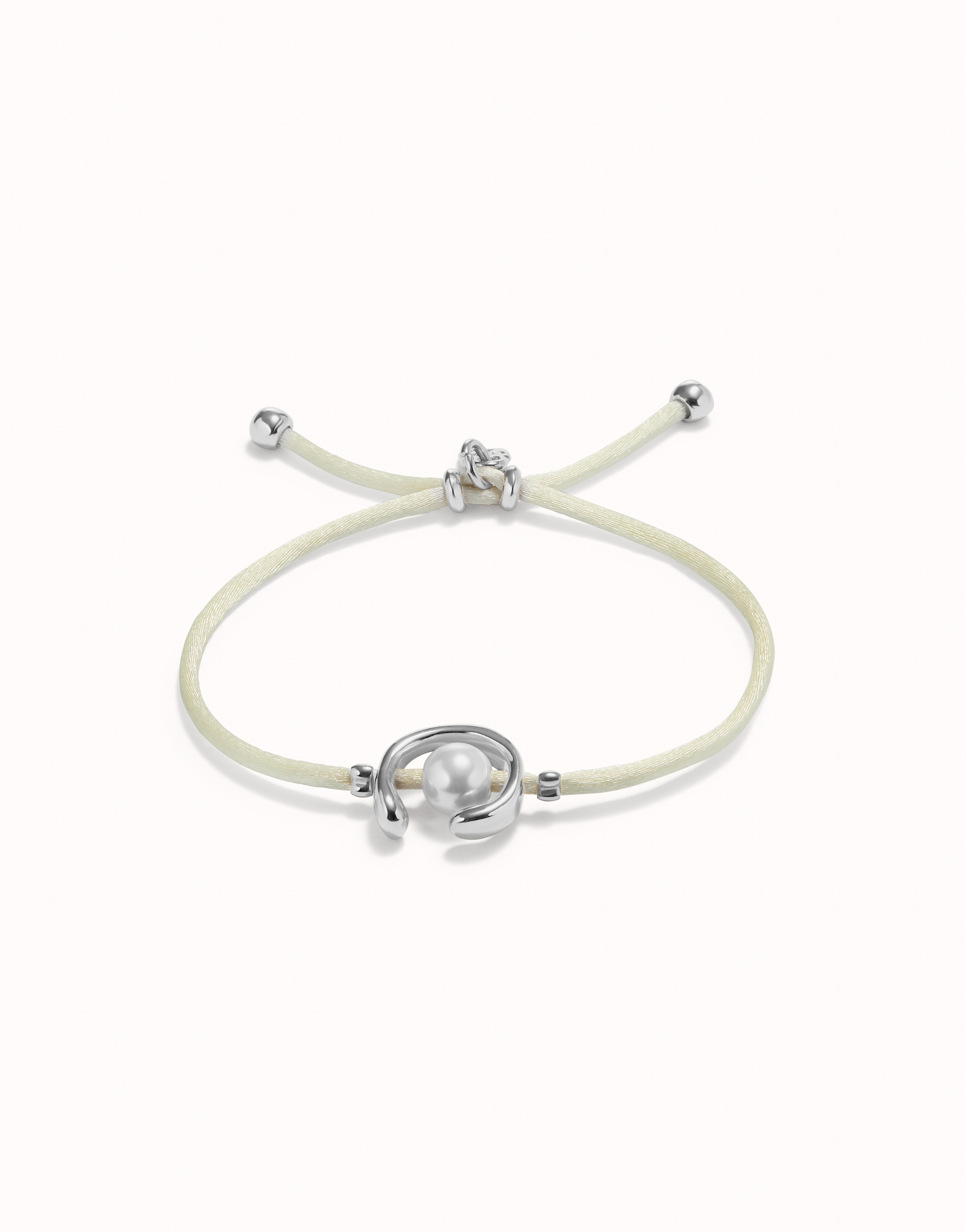Sterling silver-plated cream thread bracelet with shell pearl accessory., Silver, large image number null